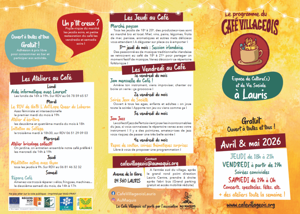 Le programme du Café Villageois