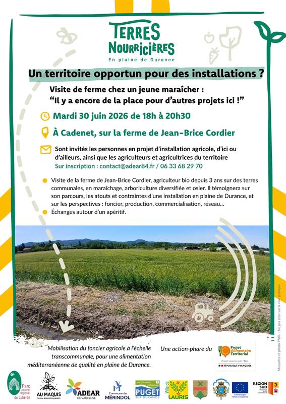 Projet Terres nourricières en plaine de Durance : visite à la ferme à Cadenet – mardi 30 juin de 18h à 20h30