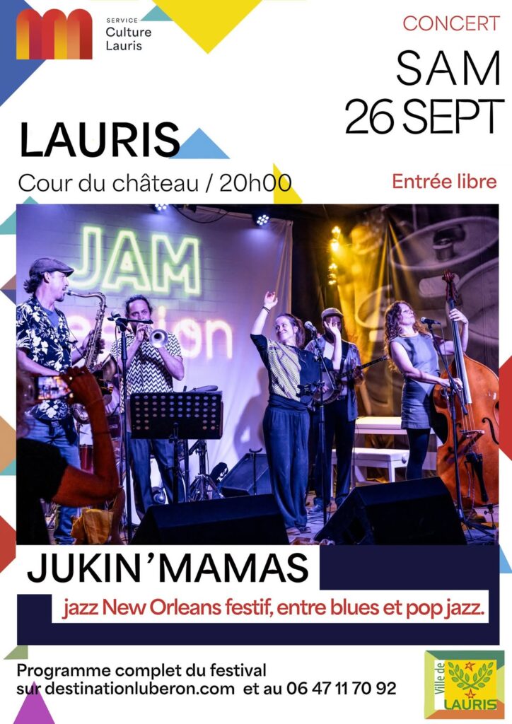 CONCERT JAZZ FESTIF / THE JUKIN&rsquo; MAMAS dans le cadre du Festival des Couleurs Naturelles – Samedi 26 septembre à 20h dans la cour du Château de Lauris