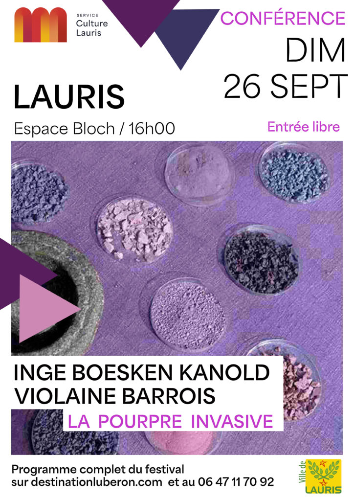 Conférence avec Violaine BARROIS – dans le cadre du Festival des Couleurs Naturelles – dimanche 27 septembre à 16h Salle Bloch